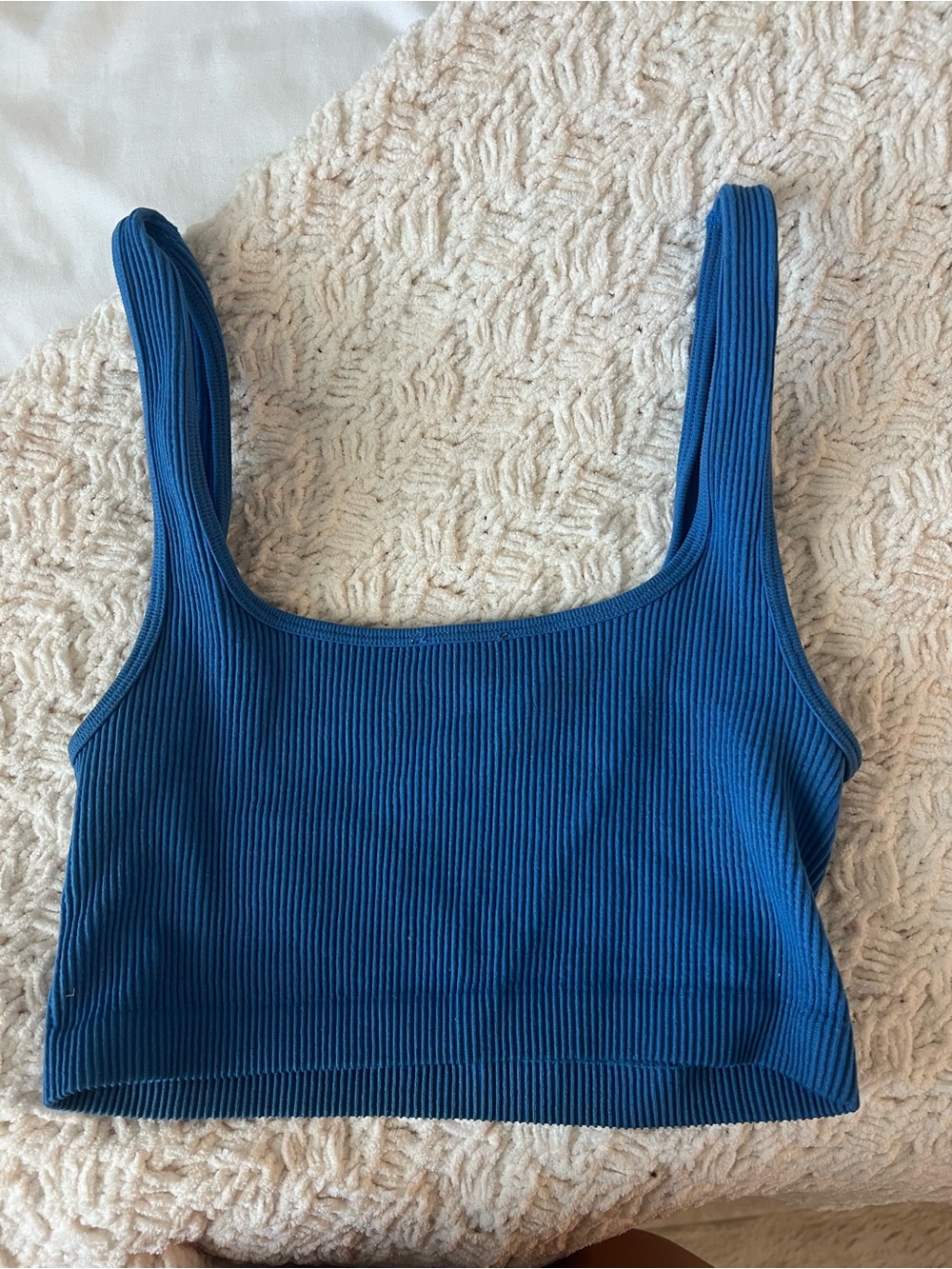 Ribbed Square-Neck Crop Tank Top - Blue
